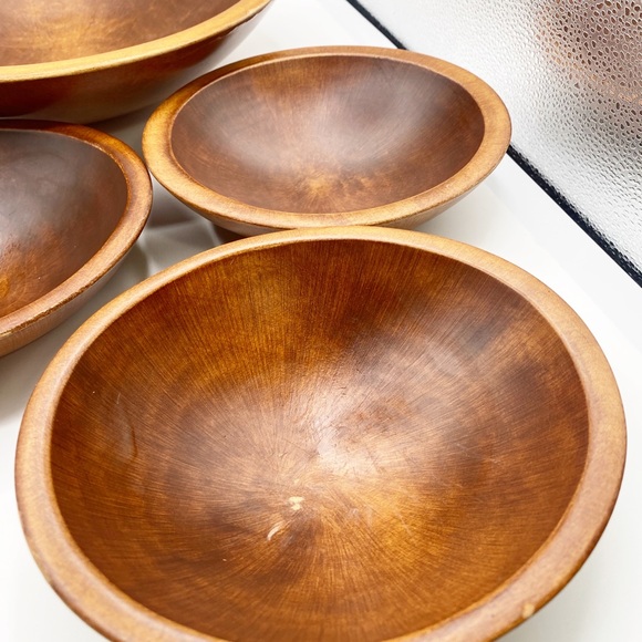 Wooden Salad Bowls Cute Set of Seven 11” Serving Bowl & Six 7” Small Bowl - Picture 8 of 15
